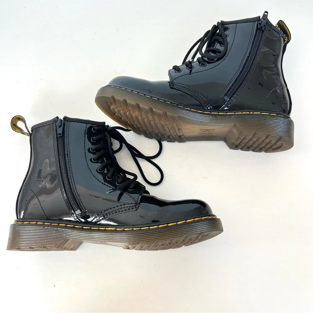 DR. MARTEN Junior 1460 Black Patent Leather Zipper Lace Up Ankle Boots 3 (girls)